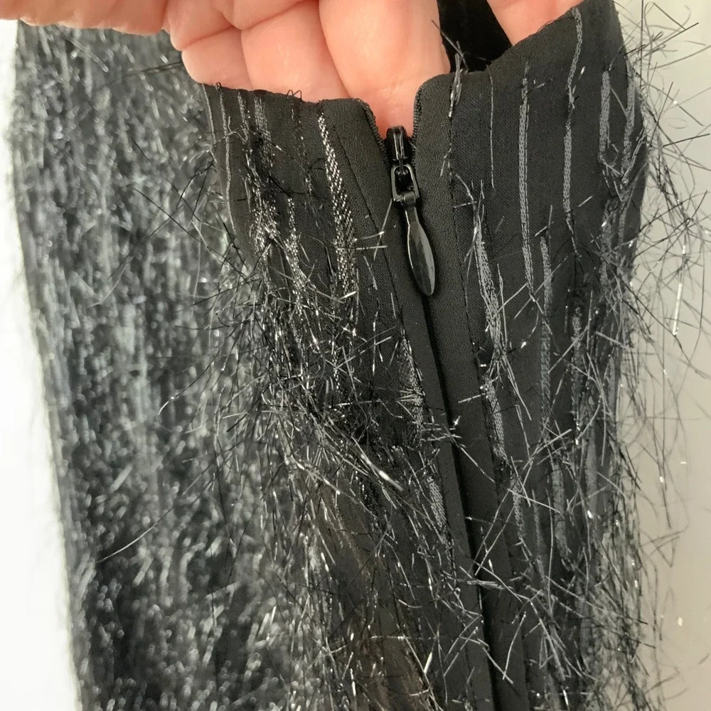 Kate Spade Collection Sz 12 Black Silk Metallic Tinsel Fringe Mini Dress Party
